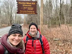 Melanie Wood and Jeff Loomis stop for selfie at Hunter Mt. Fire Tower-NY.12-2023