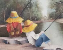 Huck and Tom ponder ‘bout worm fishin’ on the Chemung
